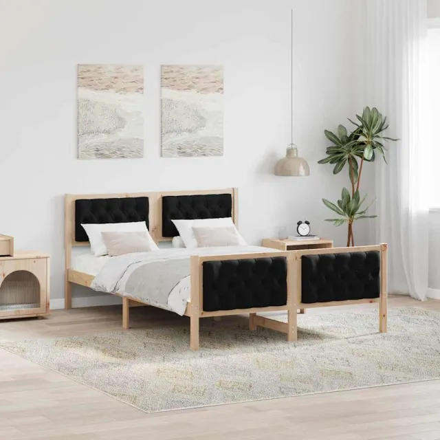 vidaXL Bedframe met hoofdeinde Zwart 140 x 190 cm Massief grenenhout Bruin