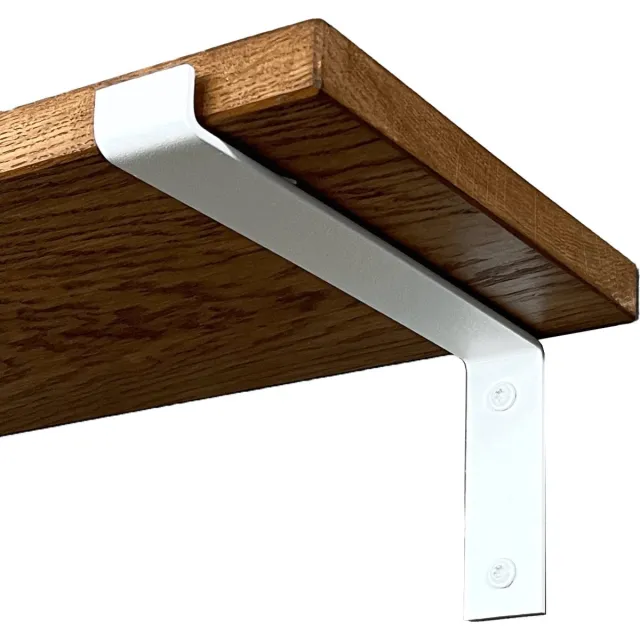 GoudmetHout Donkere Eiken Wandplank - 240x25 cm - Plankdragers L Mat Wit Donker eiken