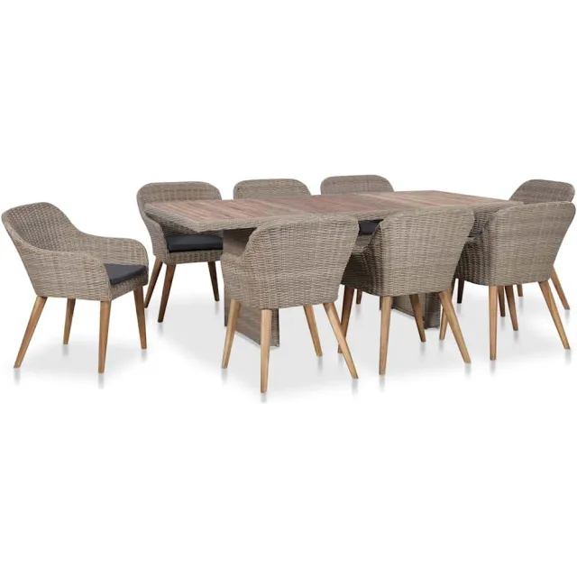 vidaXL 9-delige Tuinset met kussens poly rattan zwart, foto 2