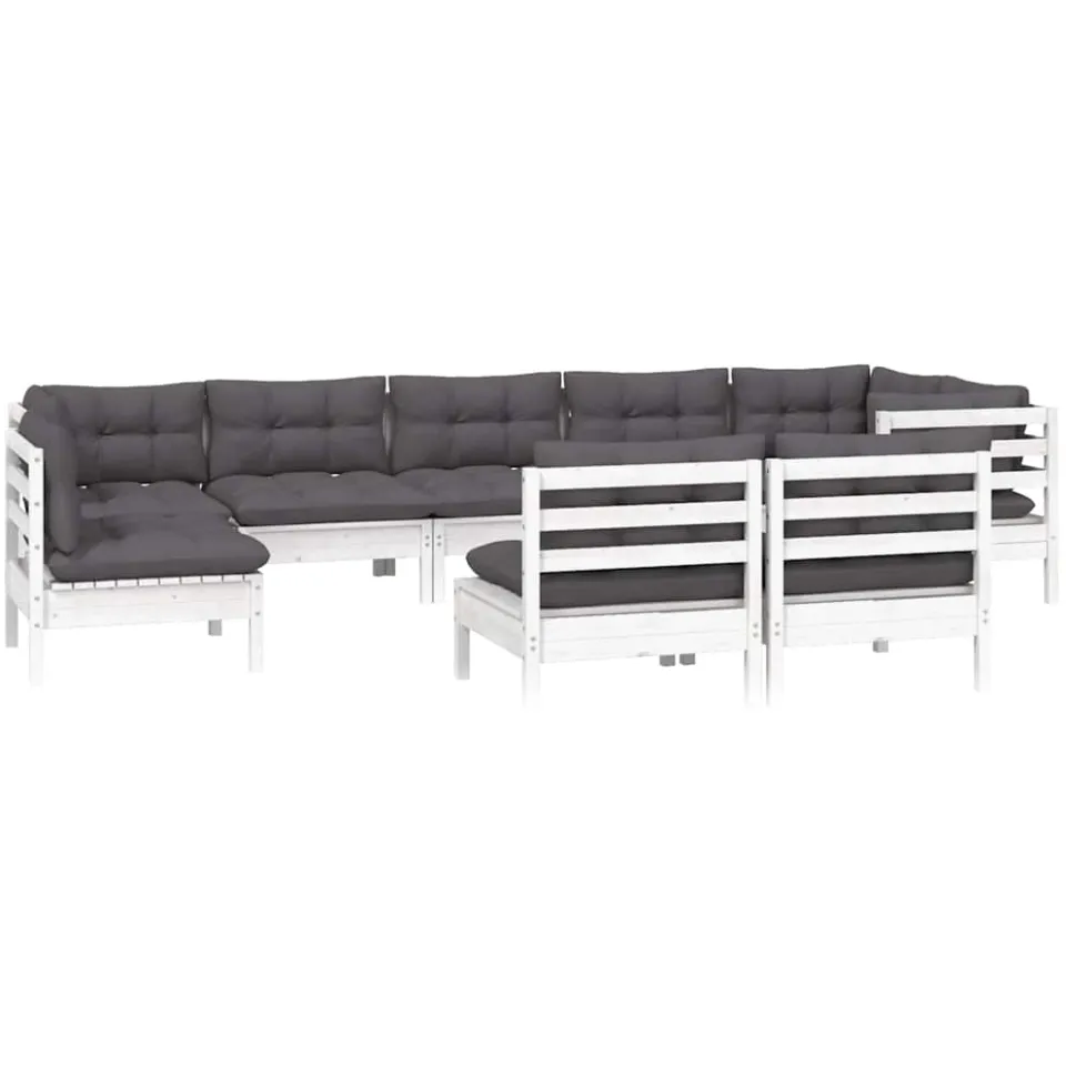 vidaXL 9-delige Loungeset met kussens massief grenenhout wit