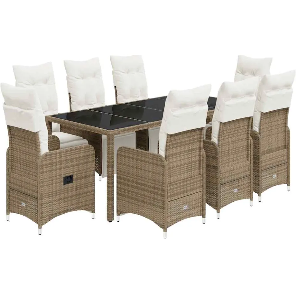 vidaXL 9-delige Bistroset met kussens poly rattan bruin, foto 3