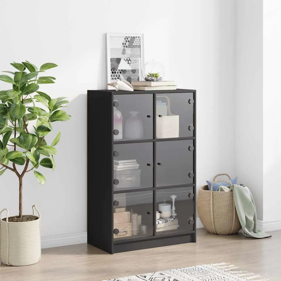 vidaXL Hoge kast met deuren 68x37x109 cm bewerkt hout zwart, foto 3