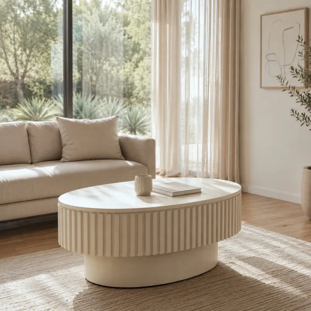 CHICFURN Salontafel 98 cm - Verborgen opbergruimte - Ovaal - Crème