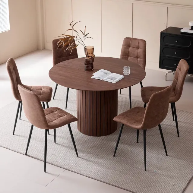 CreateEcom ronde eettafel - keukentafel - eetkamertafel - Tafel - Scandinavische stijl - Japandi - 4 tot 6 personen - massief hout - bruin - 120 cm