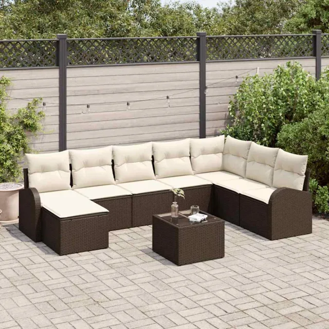 vidaXL Bankstel 9 st Bruin en wit poly rattan, foto 2
