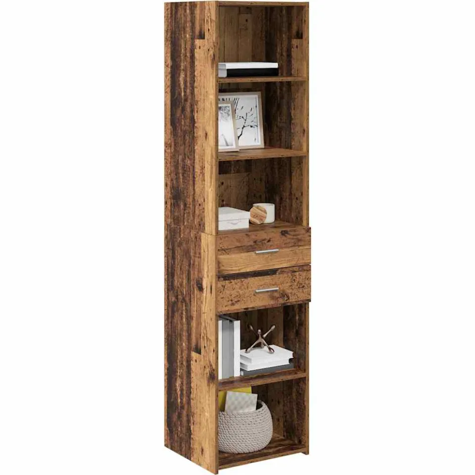 vidaXL Highboard Oud Hout 45 x 42,5 x 185 cm Bewerkt hout Bruin