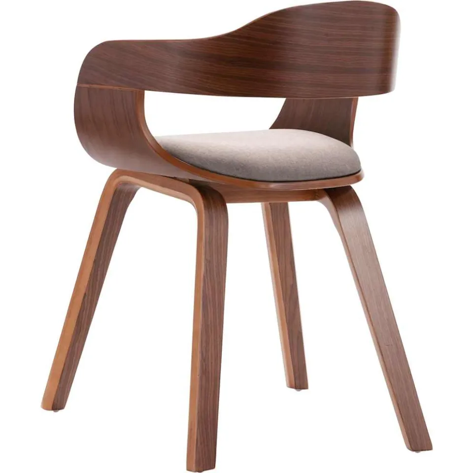 vidaXL Eetkamerstoel gebogen hout en stof taupe, foto 3