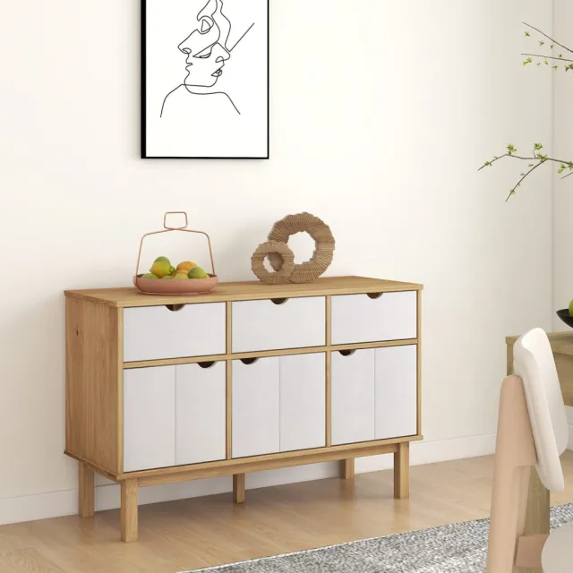 vidaXL Dressoir OTTA 114x43x73,5 cm massief grenenhout bruin en wit, foto 2
