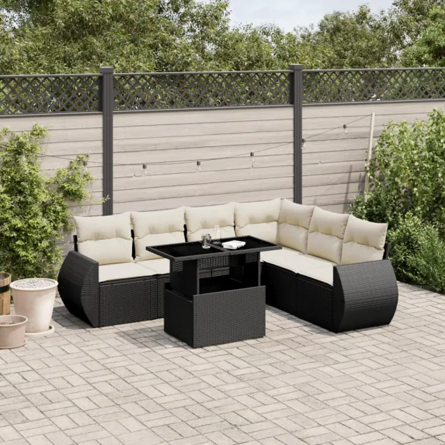 vidaXL 7-delige Loungeset met kussens poly rattan zwart, foto 2
