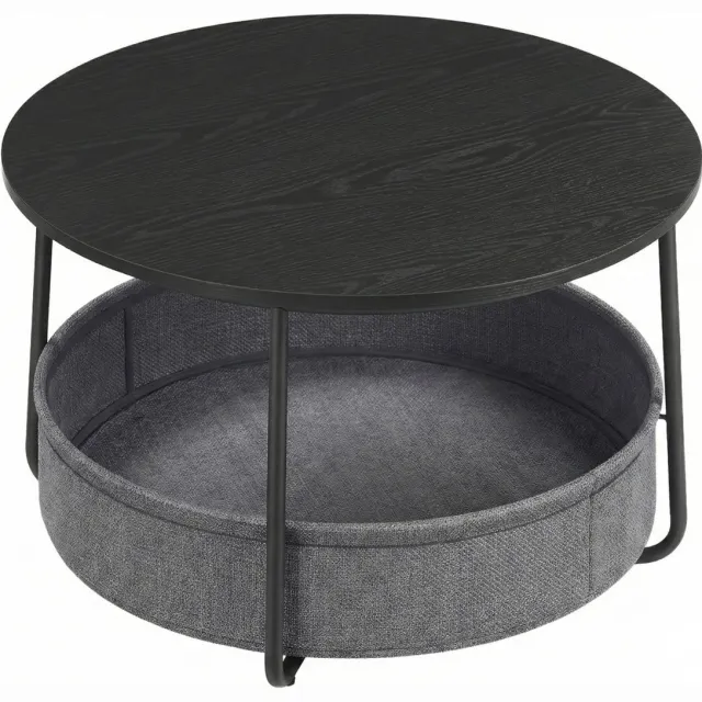 Vasagle Salontafel - Bijzettafel - Ronde - Met Opbergruimte - Stoffen Mand - Metalen Frame Zwart-grijs