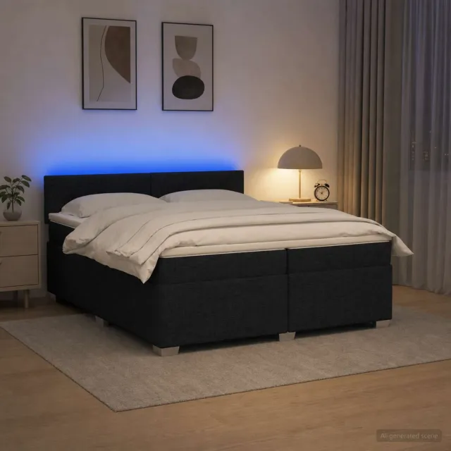 vidaXL Boxspring Bed met Matras en LED Zwart 200 x 200 cm Stof