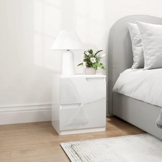 MODENUIT Bedtafel Met 2 Lades – 40 X 40 X 48 Cm – Spaanplaat – Hoogglans Wit – Voor Slaapkamer En Woonkamer
