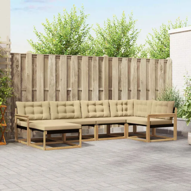 vidaXL Buiten bankenset 6 st Wit en Beige Massief Acaciahout