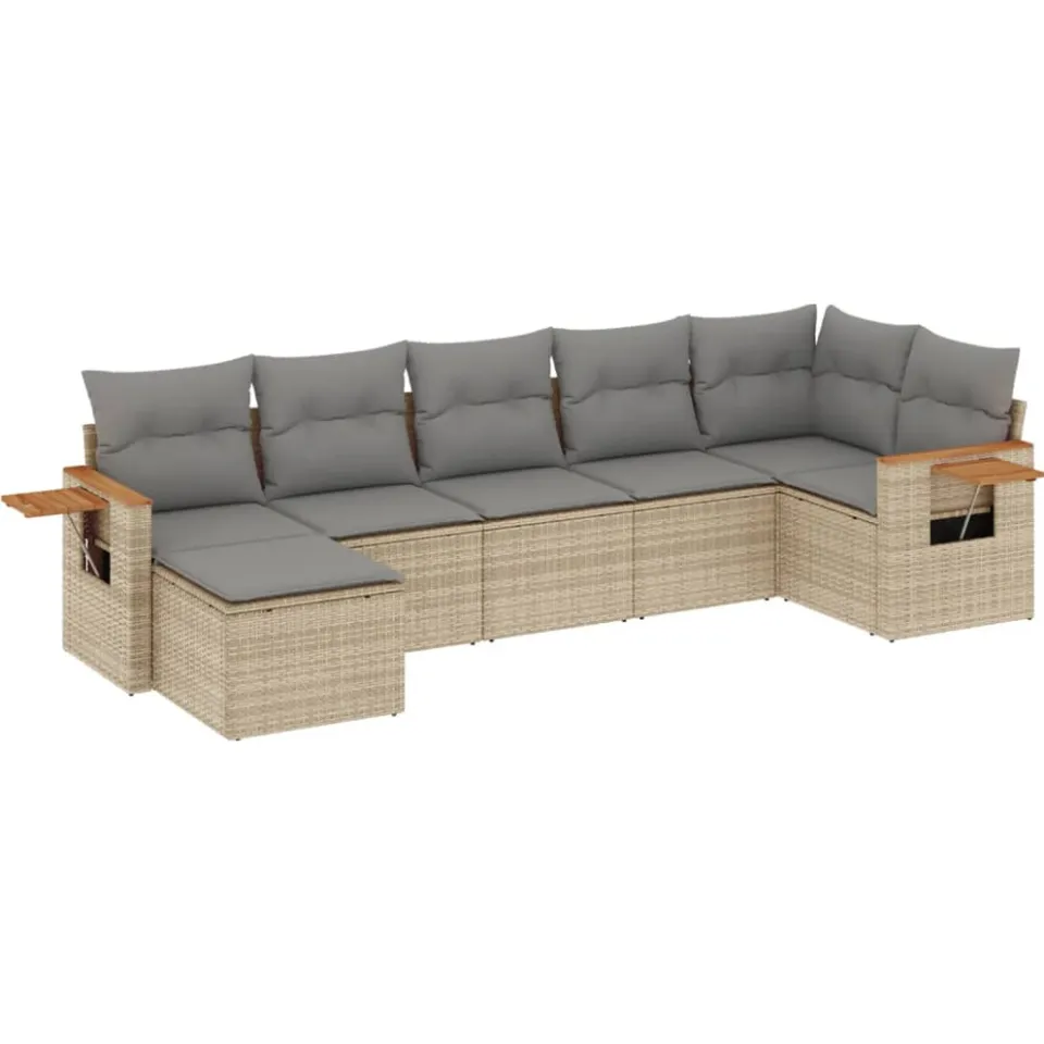 vidaXL 7-delige Loungeset met kussens poly rattan beige, foto 3