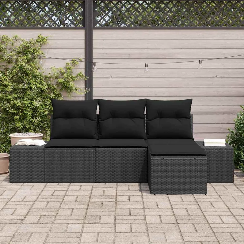 vidaXL Tuin Sofa Set 4 st Zwart poly rattan, foto 3