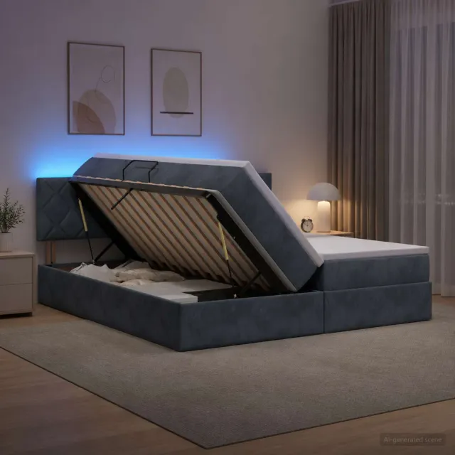 vidaXL LED Opslagbed met Matras Donkergrijs 180 x 200 cm Fluweel