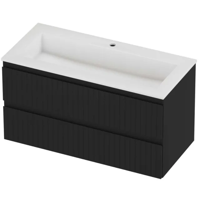 Proline Aristo Badmeubelset Polystone Elegant 1 Kraangat 100x46x54 cm Glans Wit Mat Zwart