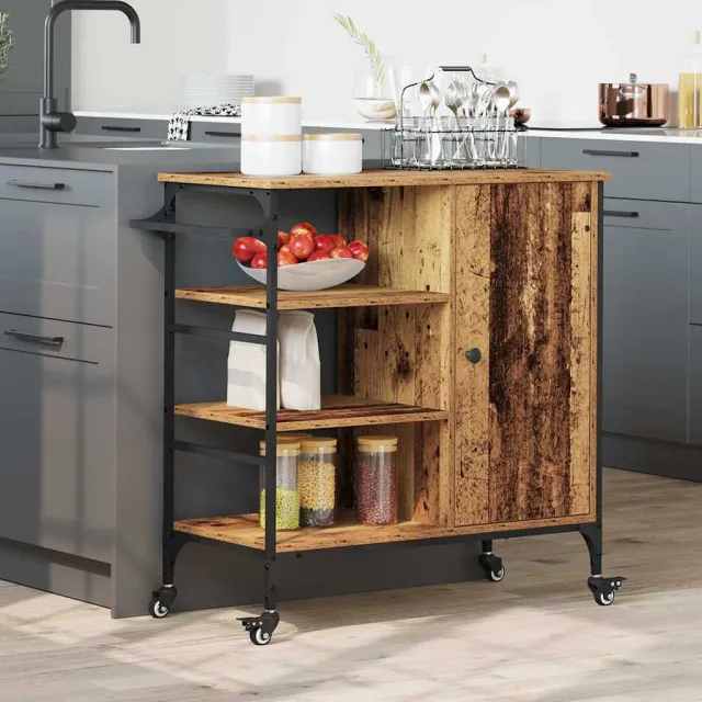 vidaXL Keuken Trolley Oudhout 87.5 x 39 x 84.5 cm Bewerkt hout Bruin