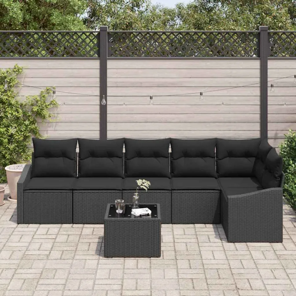 vidaXL Bankstel 7 st Zwart poly rattan, foto 3