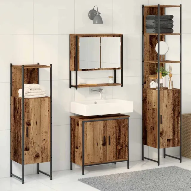 vidaXL Badkamermeubelset 4 st Bruin 33 x 33 x 185,5 cm Bewerkt hout, foto 2