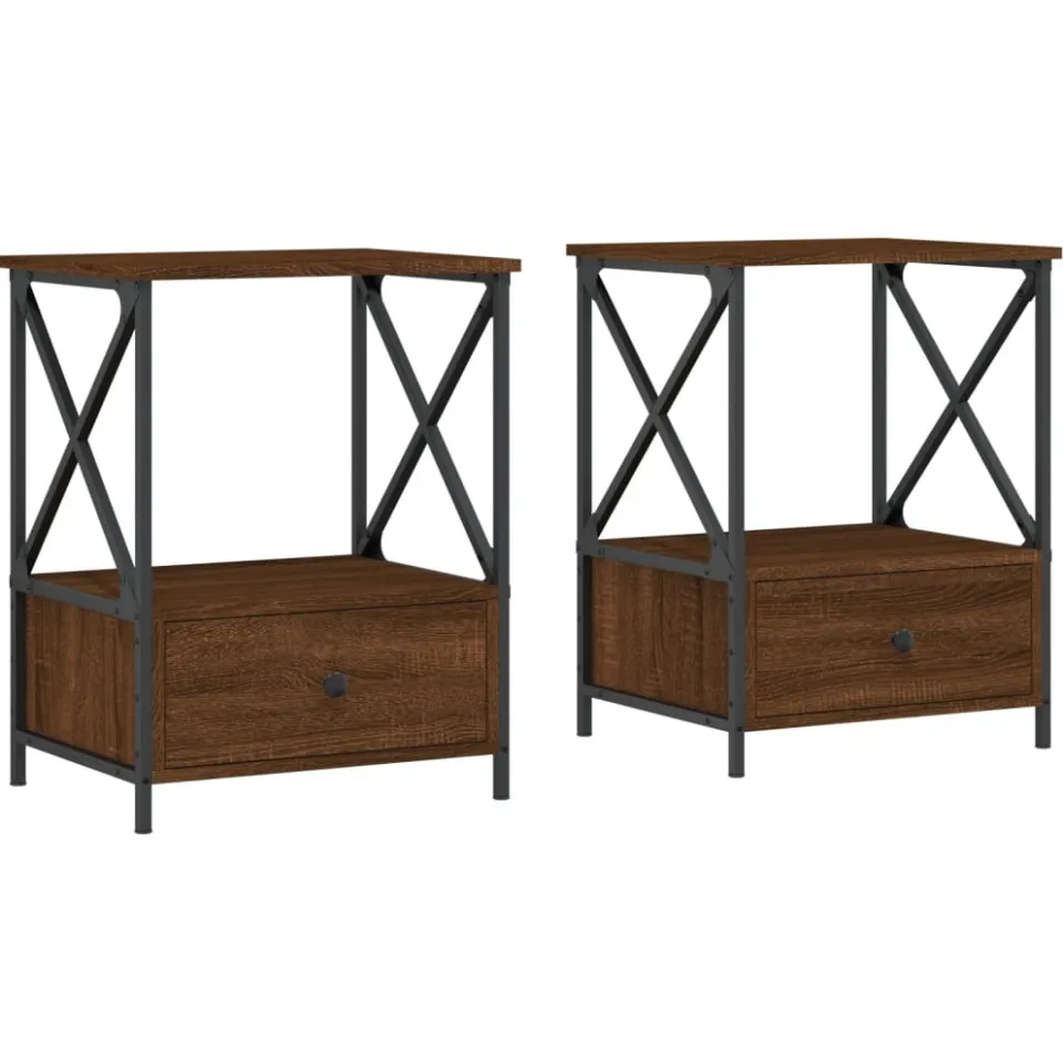vidaXL Nachtkastjes 2 st 50x41x65 cm bewerkt hout bruin eikenkleur, foto 3
