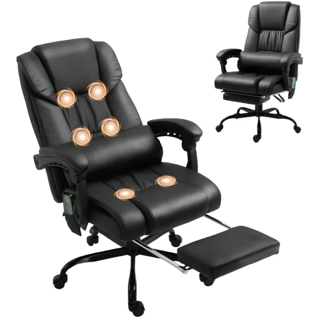 ZYLARO Ergonomische Bureaustoel met Massagefunctie - met Voetensteun, Hoge rugleuning & Lendensteun - In Hoogte Verstelbaar - Max. kanteling 130° - Draaibaar - Kantoorstoel - Gamestoel - Volwassenen Stoel - Computerstoel - Zwart