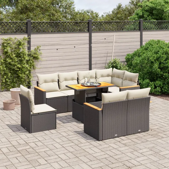 vidaXL 9-delige Loungeset met kussens poly rattan zwart, foto 2