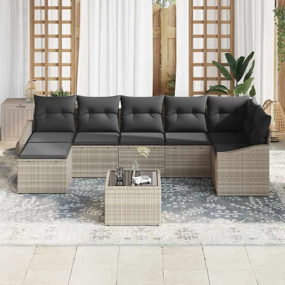 vidaXL Tuin Sofa Set 8 st Lichtgrijs poly rattan, foto 3