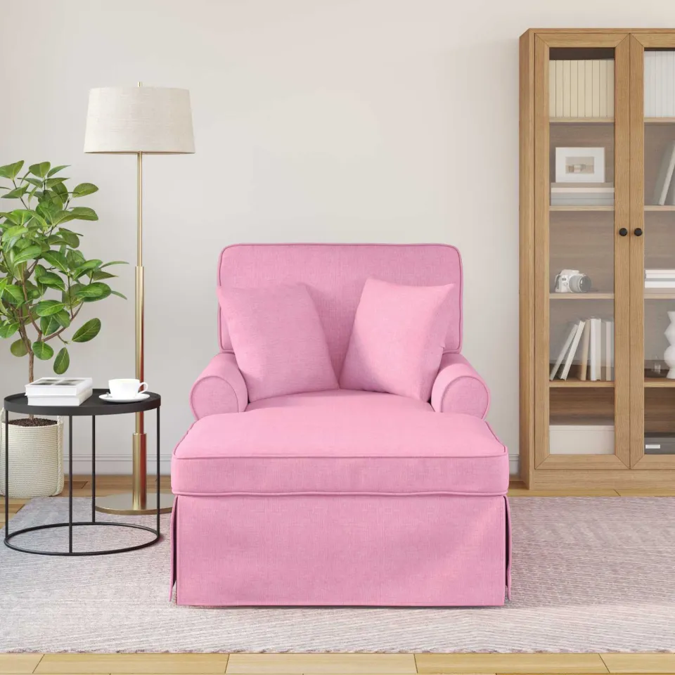 vidaXL Chaise Lounge met Rok 3 st Roze Stof 91 x 157 x 91 cm, foto 3