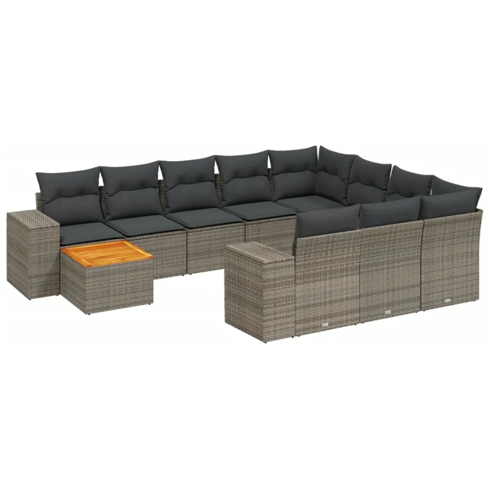 vidaXL 11-delige Loungeset met kussens poly rattan grijs, foto 3