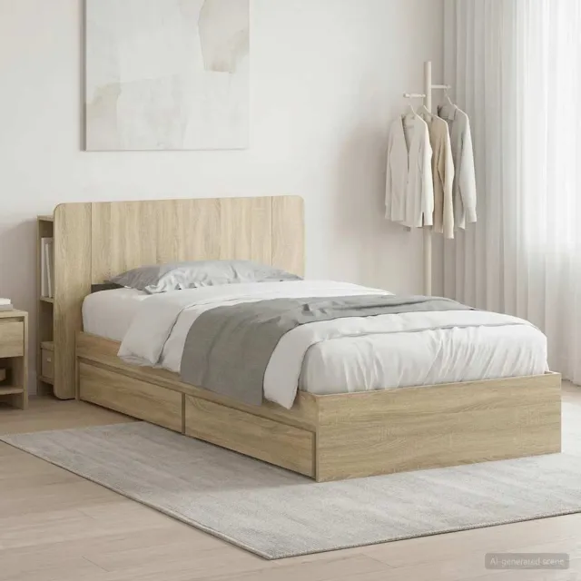 vidaXL Bedframe met opslag Sonoma Eiken 75 x 190 cm Bewerkt hout Bruin