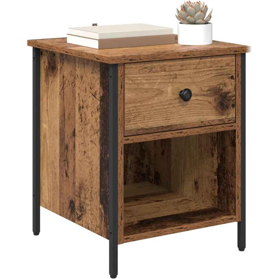 vidaXL Nachtkastje Oudhout 40 x 42 x 50 cm Bewerkt hout Bruin
