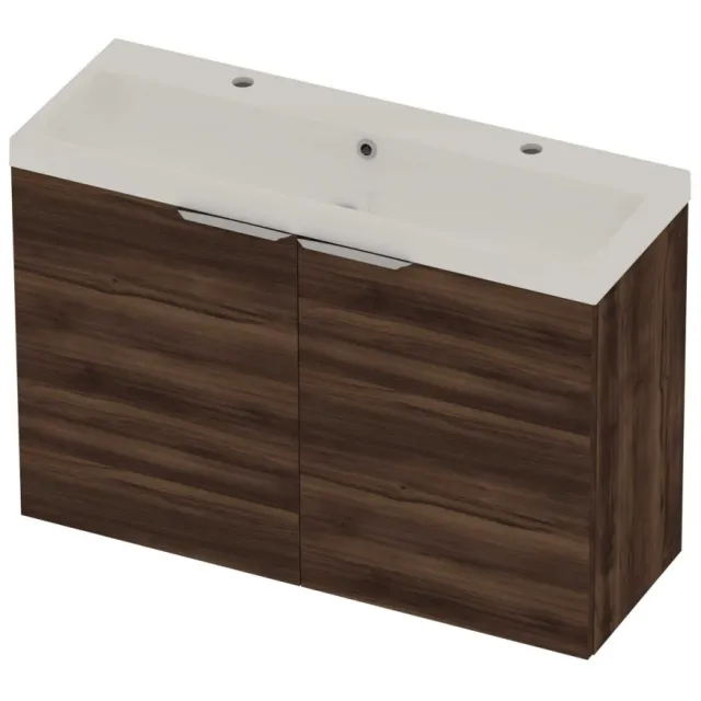 Basic-Line Pretty 36 Badmeubelset Polystone 2 Kraangaten 100x36x70 cm Barista Oak Glans Wit
