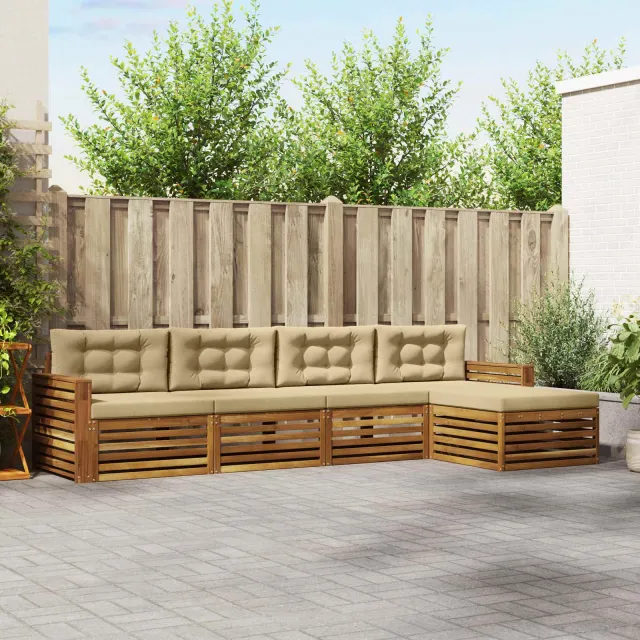 vidaXL Buiten bankenset 5 st 4-zits Natuurlijk en Beige