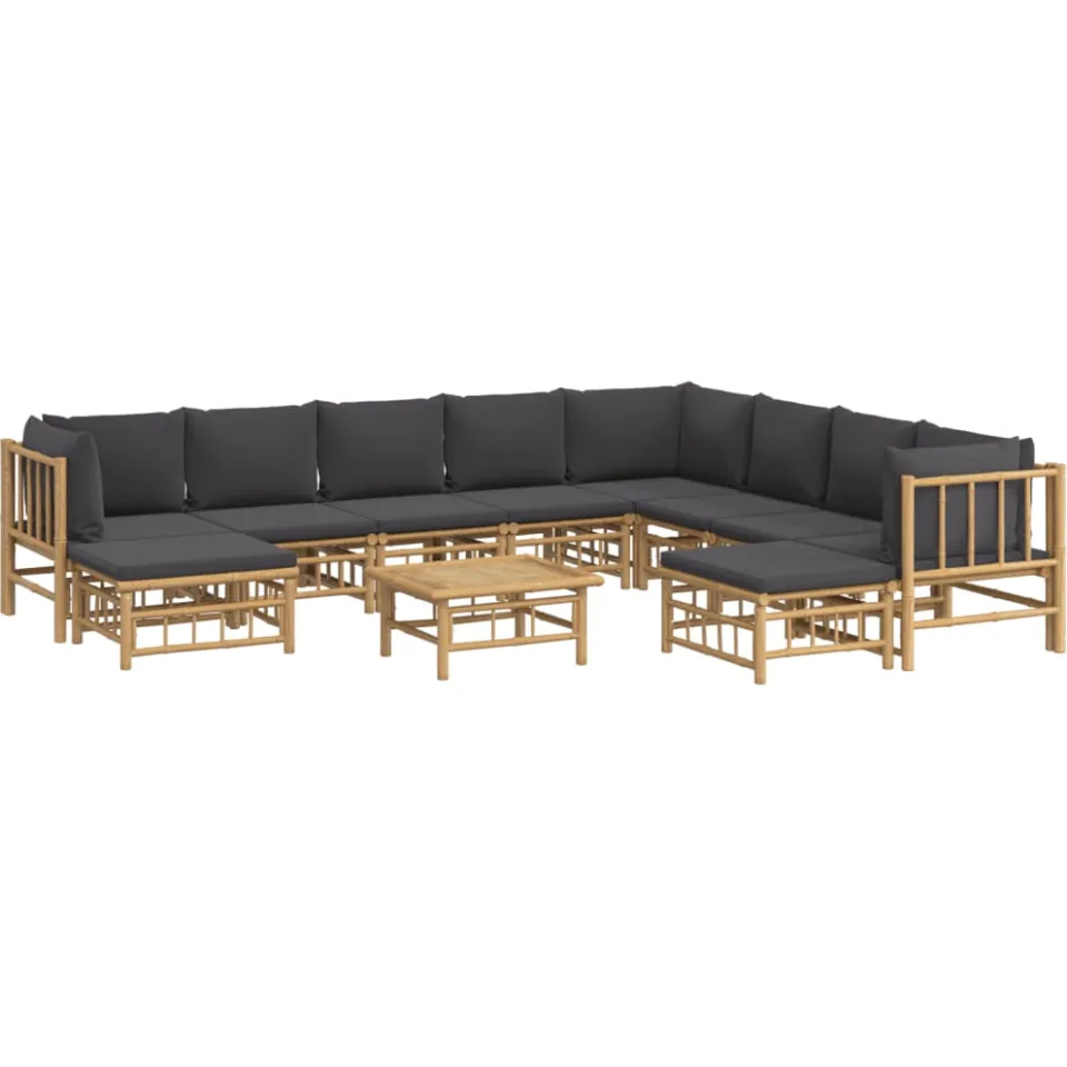 vidaXL 11-delige Loungeset met kussens bamboe donkergrijs Bruin