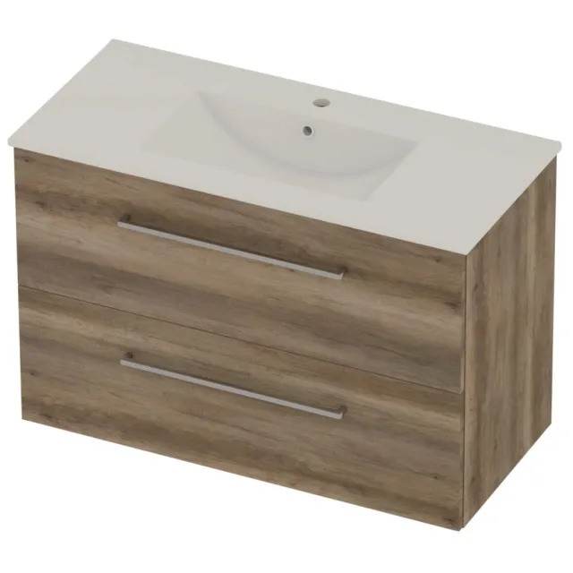 Basic-Line Coach 46 Badmeubelset Porselein 1 Kraangat 100x46x62 cm Scotch Oak Glans Wit
