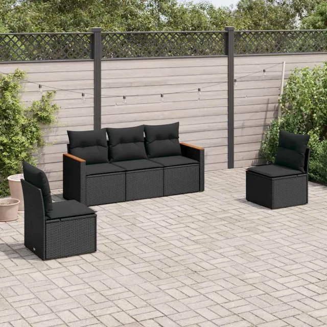 vidaXL 5-delige Loungeset met kussens poly rattan zwart, foto 2