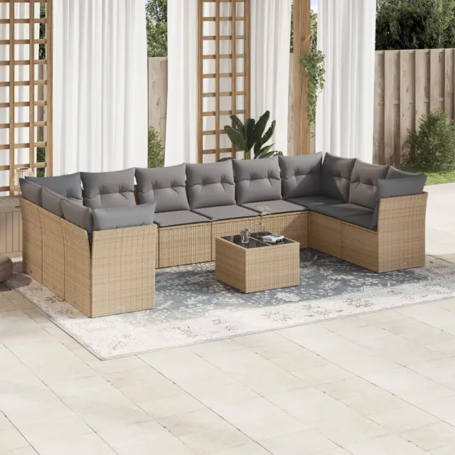 vidaXL 11-delige Tuinset met kussens poly rattan beige, foto 2