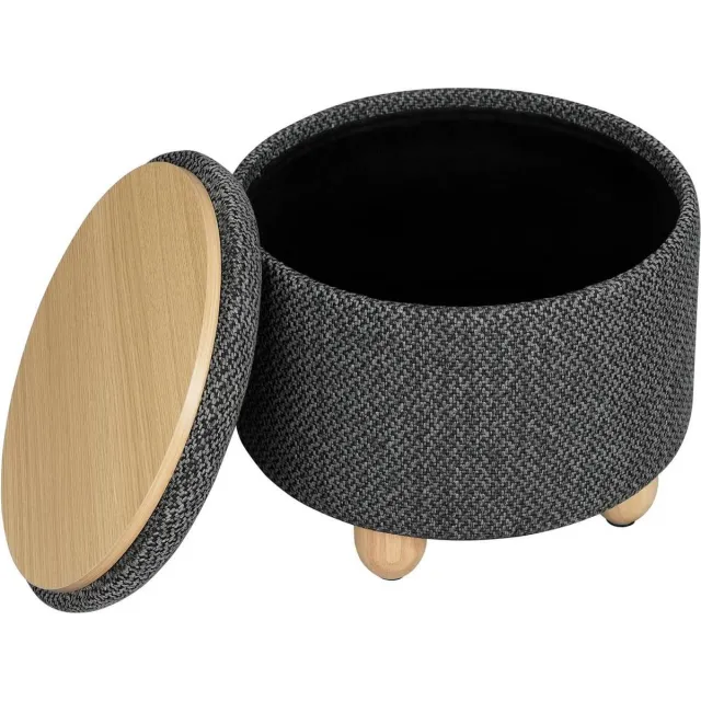 BukkitBow Ronde Opbergpoef – Poef / Zitkist met Deskel - Voetenbank met Opbergruimte - 39x39x33 cm - Donker Grijs