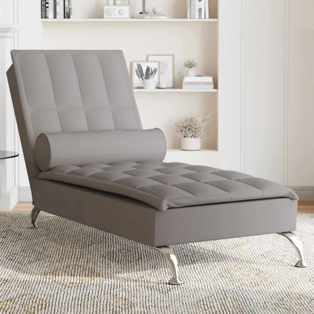 vidaXL Massage chaise longue met bolster stof taupe, foto 2