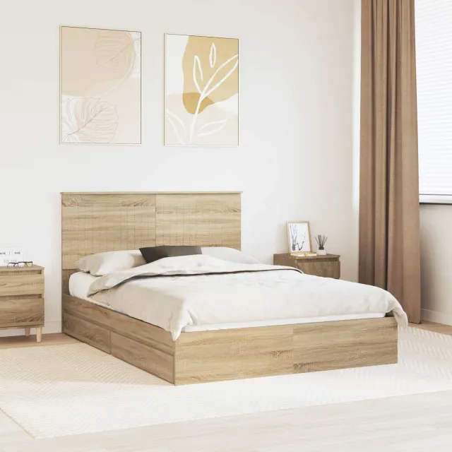 vidaXL Opslag bed met lade Sonoma Eiken 140 x 200 cm Bewerkt hout Bruin