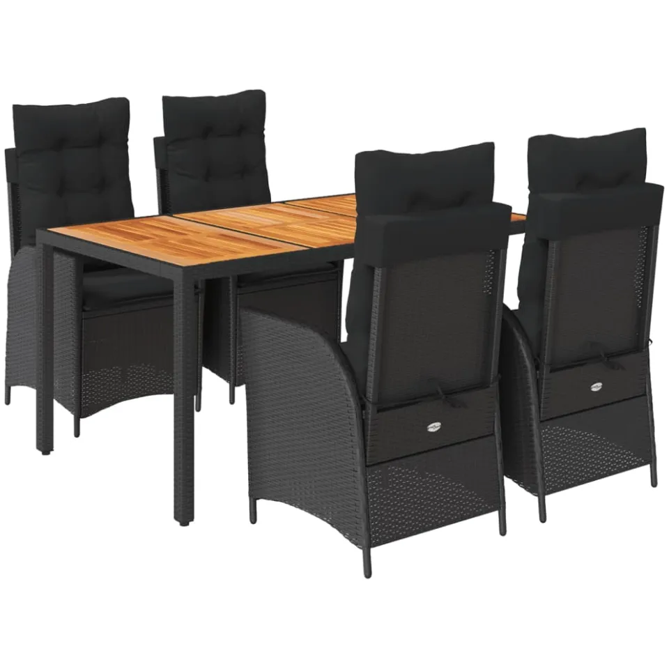 vidaXL 5-delige Tuinset met kussens poly rattan zwart, foto 3