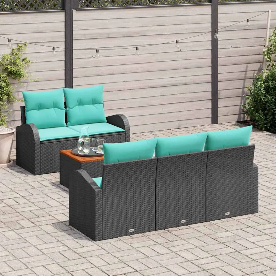 vidaXL Tuinbankenset 6 st Zwart en Turquoise poly rattan, foto 3