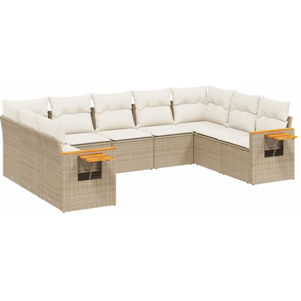 vidaXL 9-delige Loungeset met kussens poly rattan beige, foto 3