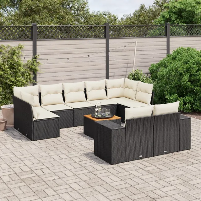 vidaXL 10-delige Loungeset met kussens poly rattan zwart, foto 2