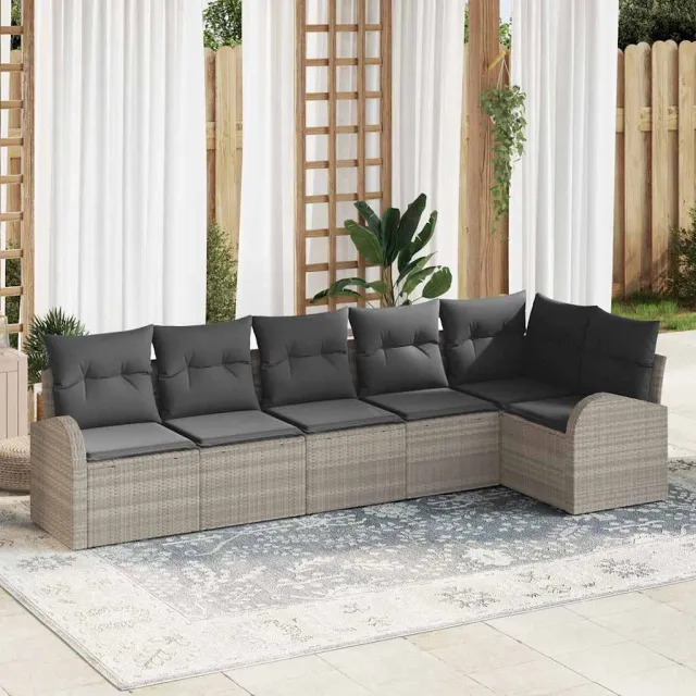 vidaXL Tuin Sofa Set met kussen 6 pcs Lichtgrijs Poly riet, foto 2