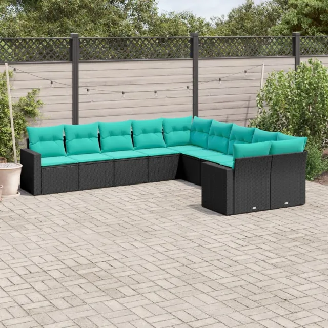 vidaXL 10-delige Loungeset met kussens poly rattan zwart, foto 2