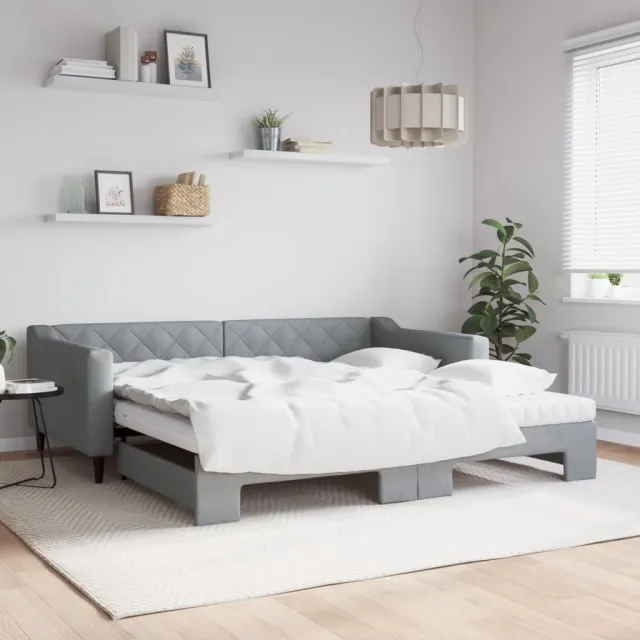 vidaXL Slaapbank onderschuifbed matrassen 100x200 cm stof lichtgrijs grijs