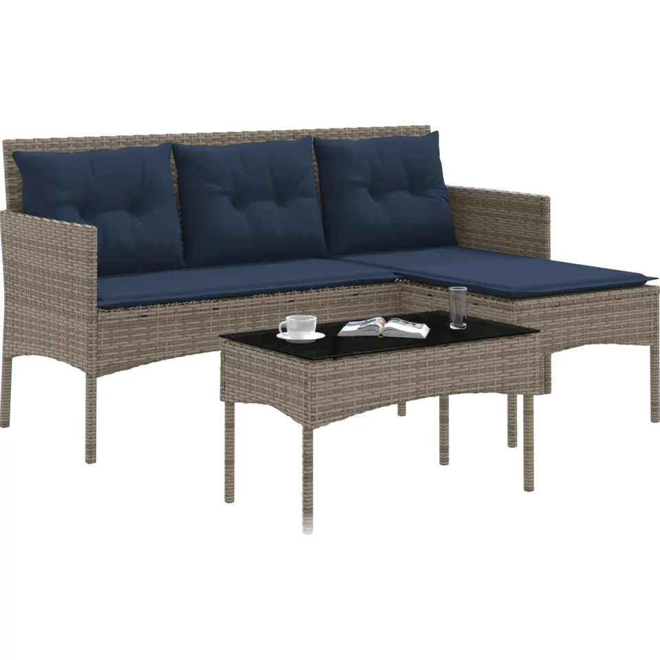 vidaXL Tuinbankenset 2 st Grijs en Marineblauw poly rattan