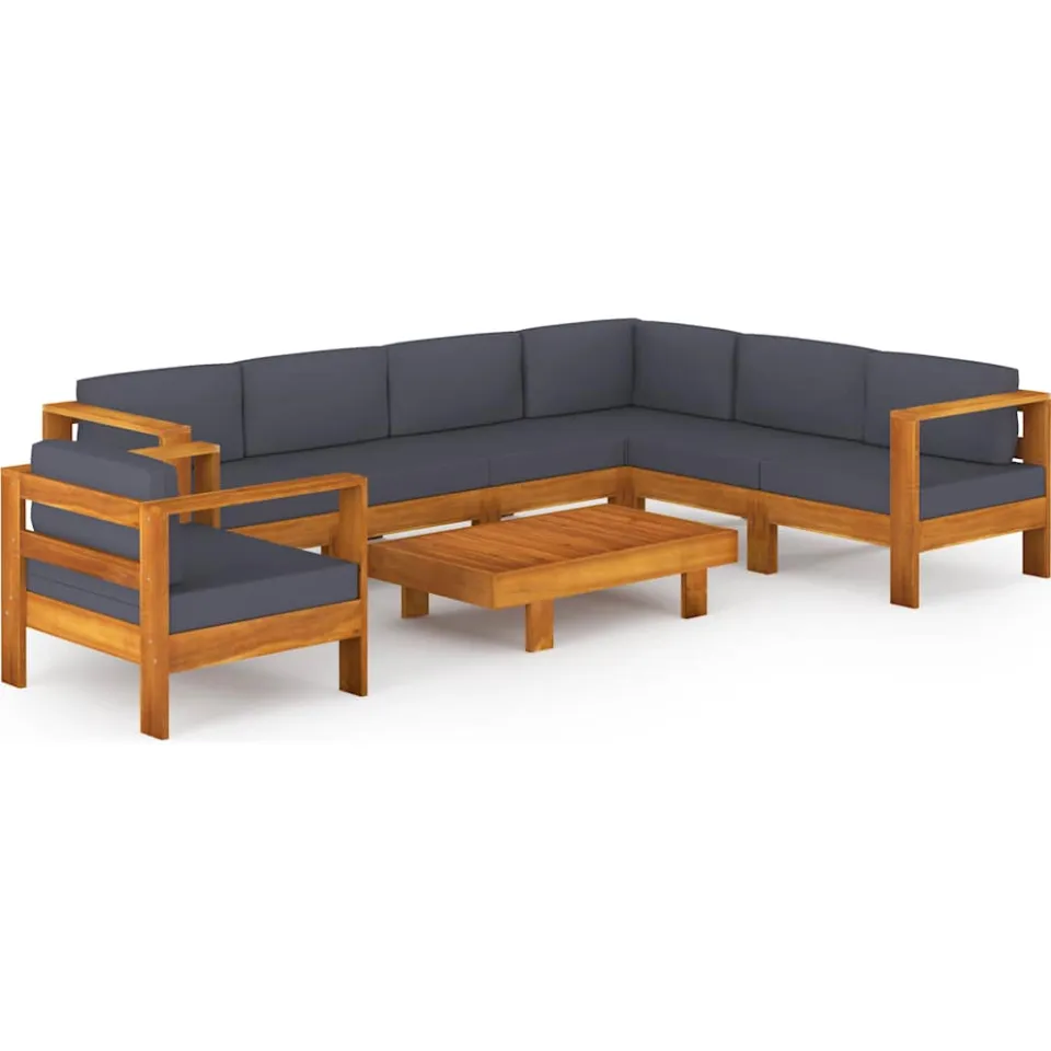 vidaXL 8-delige Loungeset met donkergrijze kussens acaciahout grijs, foto 3